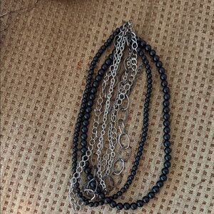 Black Beaded and Silver Chain Layered Necklace - Women Jewelry